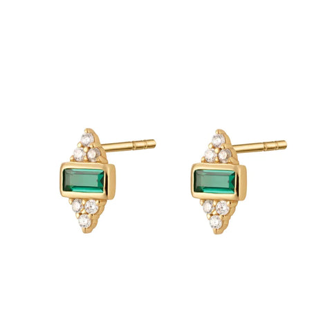 GOLD STUD EARRINGS WITH GREEN STONES