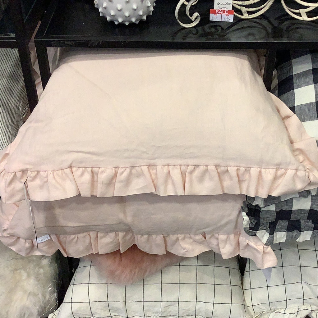 XL Linen frill cushion- pink