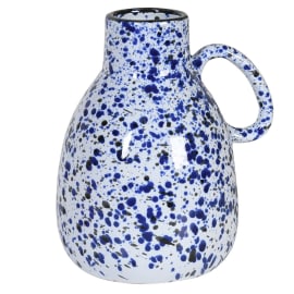 Blue and White Speckled Vase with Handle