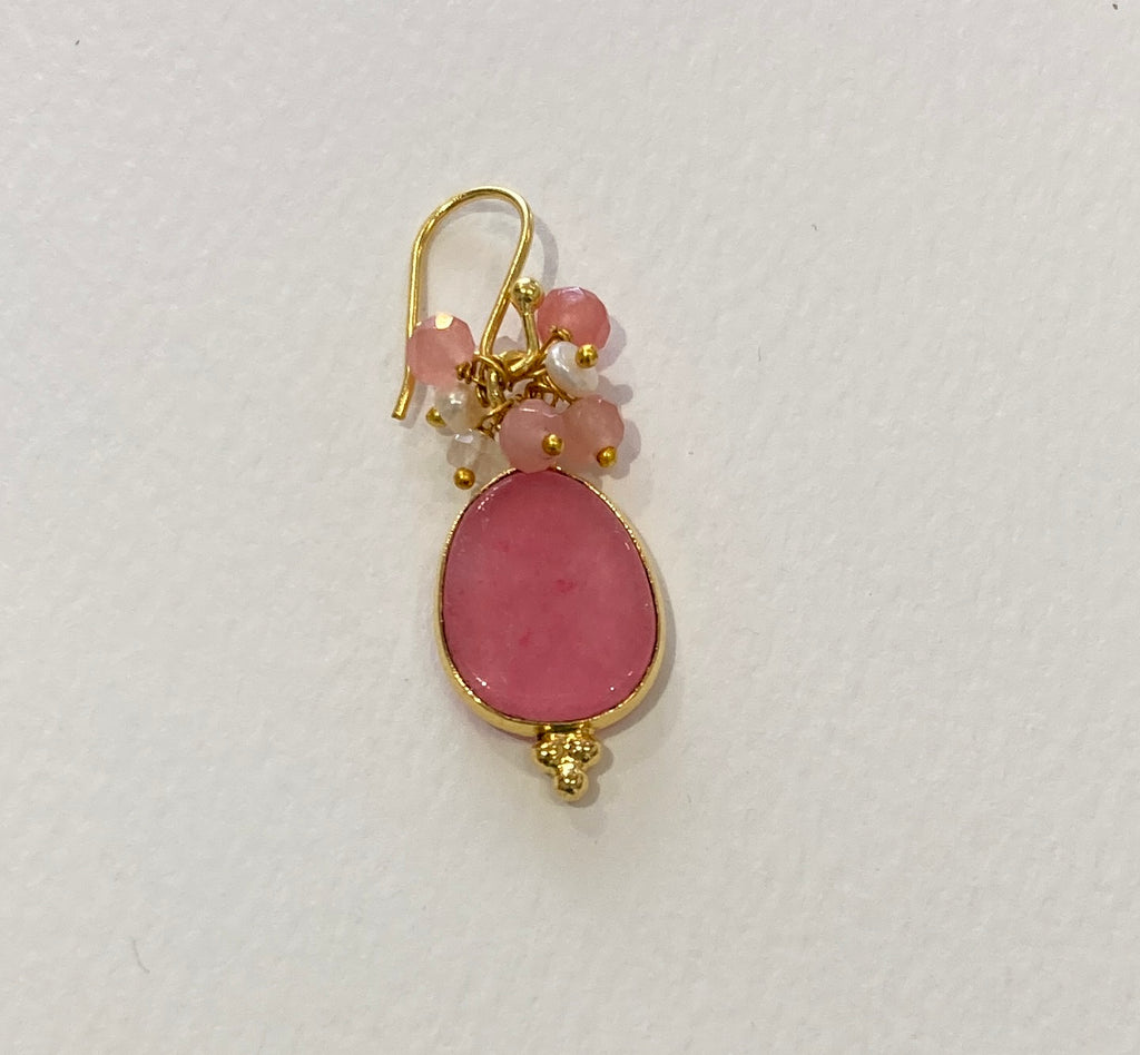 Ashiana gold earrings. Drop earring with pink stone
