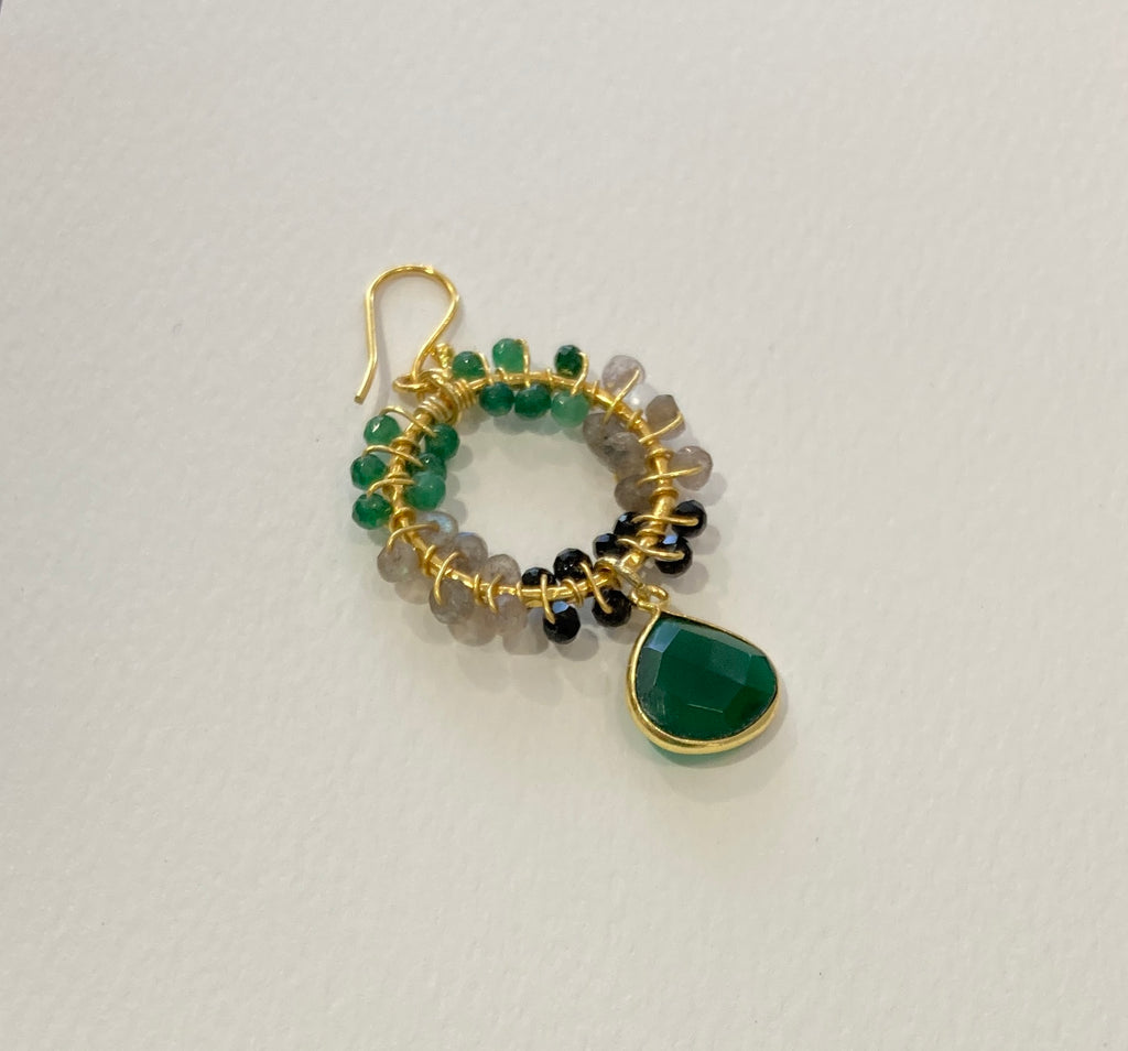 Ashiana gold earrings. Drop hoop with beads