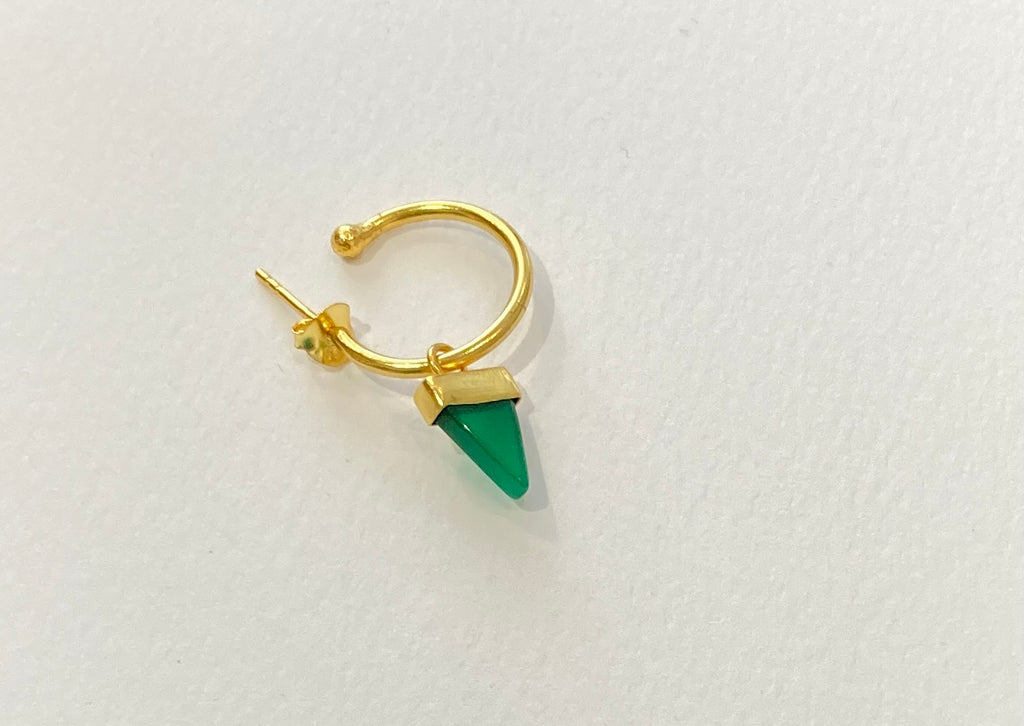 Ashiana gold earrings. Small hoop with green triangle
