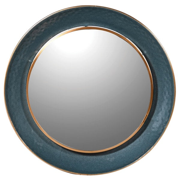 Teal round wall mirror