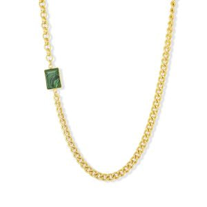 Ashiana, gold necklace with malachite square pendant