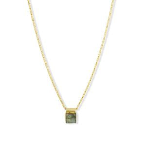 Ashiana, gold necklace with labradorite square pendant