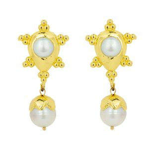 Ashiana gold earrings, double Pearl