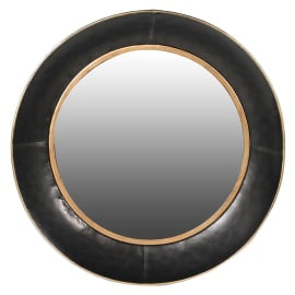 Black/gold round mirror, deep frame