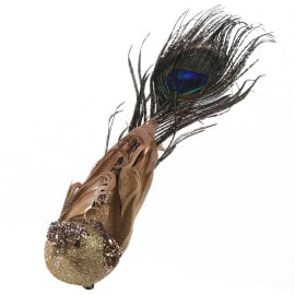 Peacock & glitter clip on bird, long tail
